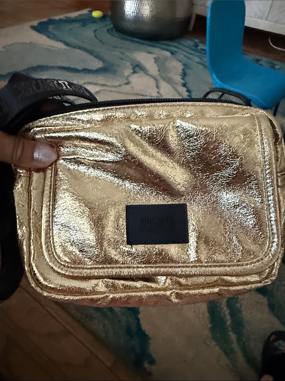 PINK Metallic Gold Crossbody Bag